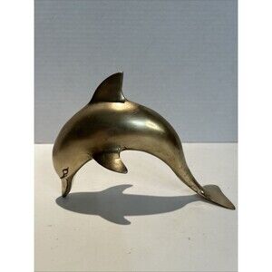 Brass Dolphin Figurine. 7.5x5.5 Inches. Beach Theme. Tropical Decor